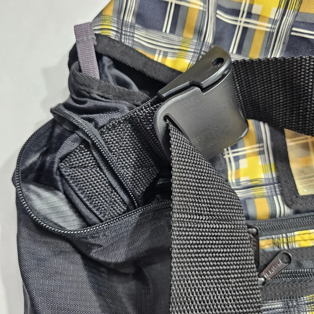 LL Bean Messenger Bag Large Yellow Plaid Crossbody Laptop Satchel Utility